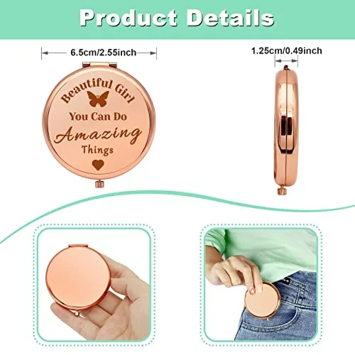 Encouragement Gift for Women Compact Makeup Mirror for Friends Sister Bestie Daughter Inspirational Gifts for Girls Motivational Birthday Gift Folding Makeup Mirror Christmas Graduation Gifts