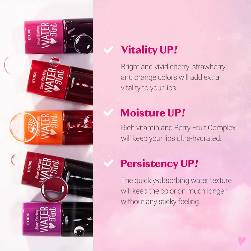 ETUDE Dear Darling Water Tint #4 Red Grapefruit Ade | Vivid Color Lip Stain with Moisturizing Weightless & Non-sticky Finish Lip Stain | Smudge-proof & Lightweight Lip Tint | K-beauty