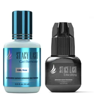 Eyelash Extension Glue   Gel Remover - Stacy Lash 5 ml / 0.5-1 Sec Drying time/Retention – 7 Weeks/Maximum Bonding Power/Professional Use Only Black Adhesive/Gel Remover/ 15 ml/GBL Free/Fast Lash Adhe