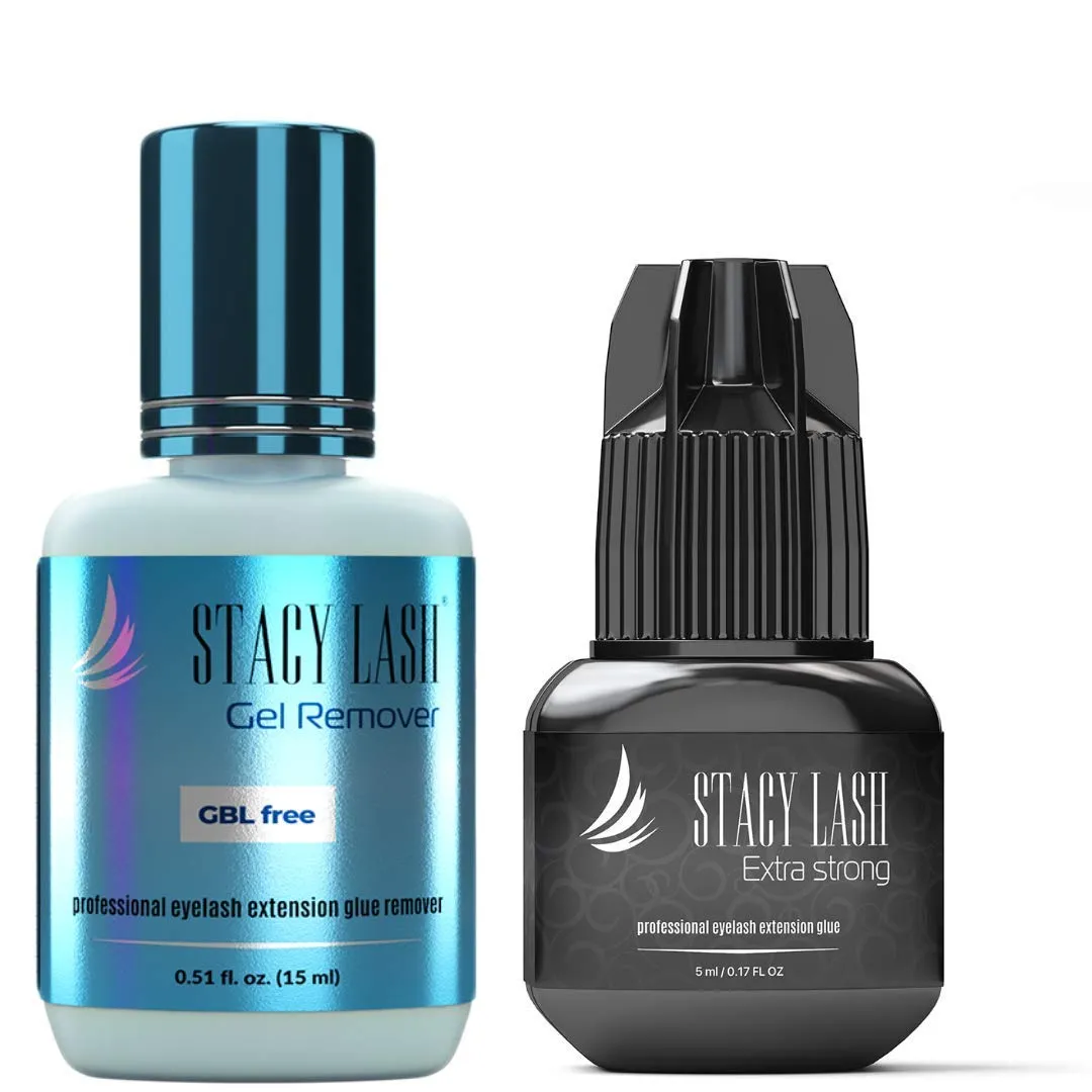 Eyelash Extension Glue   Gel Remover - Stacy Lash 5 ml / 0.5-1 Sec Drying time/Retention – 7 Weeks/Maximum Bonding Power/Professional Use Only Black Adhesive/Gel Remover/ 15 ml/GBL Free/Fast Lash Adhe