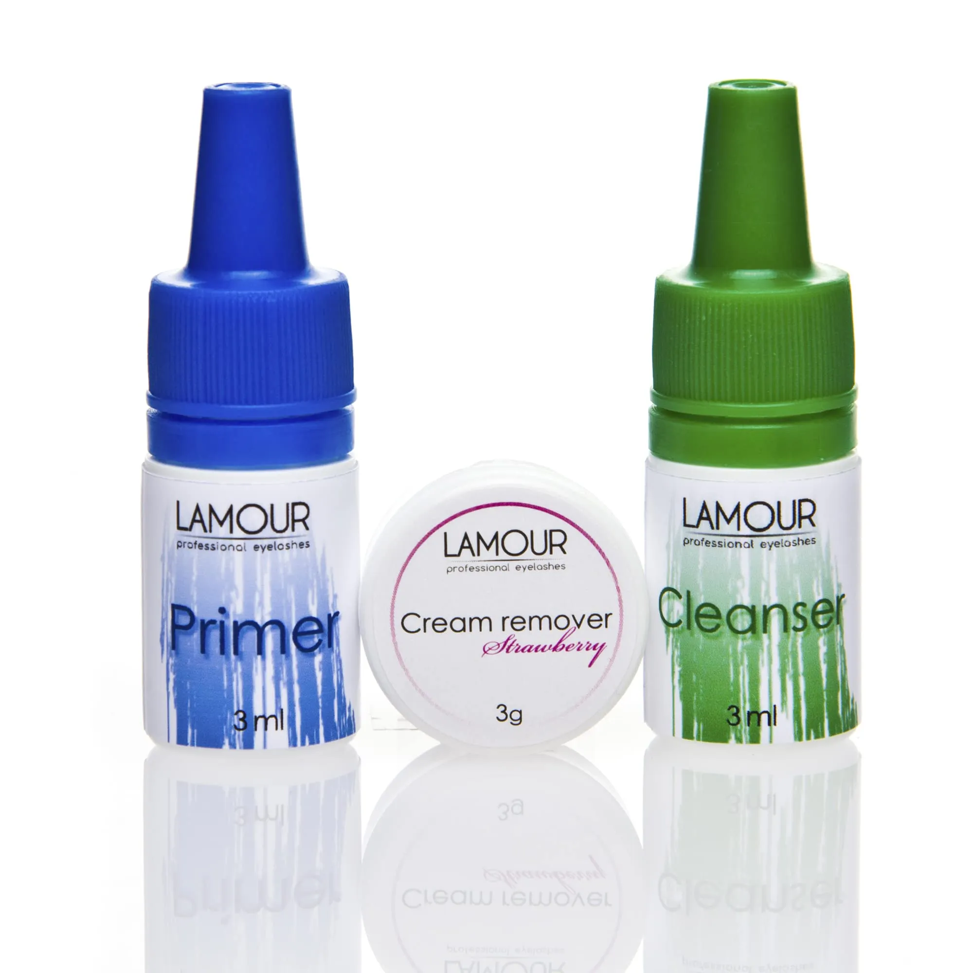 Eyelash Extension Kit 3-in-1 Cleanser, Pre-Treatment for Semi Permanent Eyelashes Extensions, Lash Primer Extension Cream Remover, 3g Easily Removes Proteins and Oils Longer Retention by Lamour
