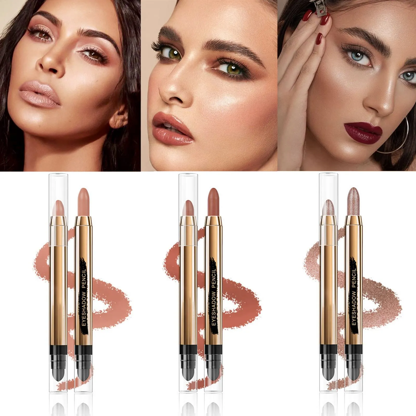 Eyeshadow Stick - Neutral and Brown Metallic Eye Shadow Stick Makeup - Champagne Matte & Glitter Eyeshadow - Creamy & Waterproof Eyeshadow Brightener Pencil (3# Nude   4# Caramel   10# Metallic)