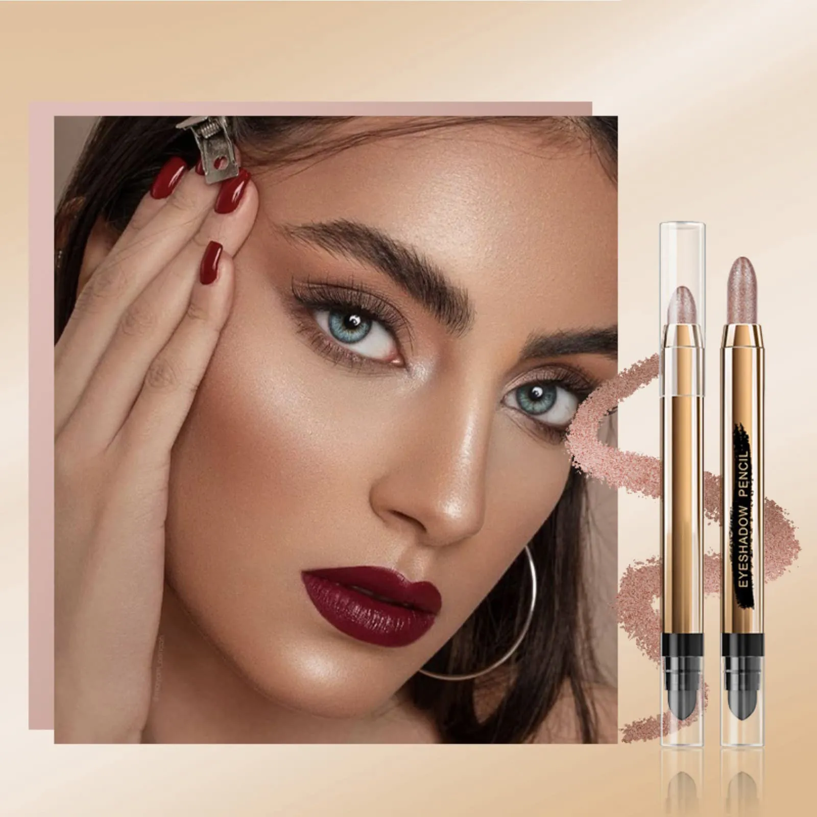 Eyeshadow Stick - Neutral and Brown Metallic Eye Shadow Stick Makeup - Champagne Matte & Glitter Eyeshadow - Creamy & Waterproof Eyeshadow Brightener Pencil (3# Nude   4# Caramel   10# Metallic)