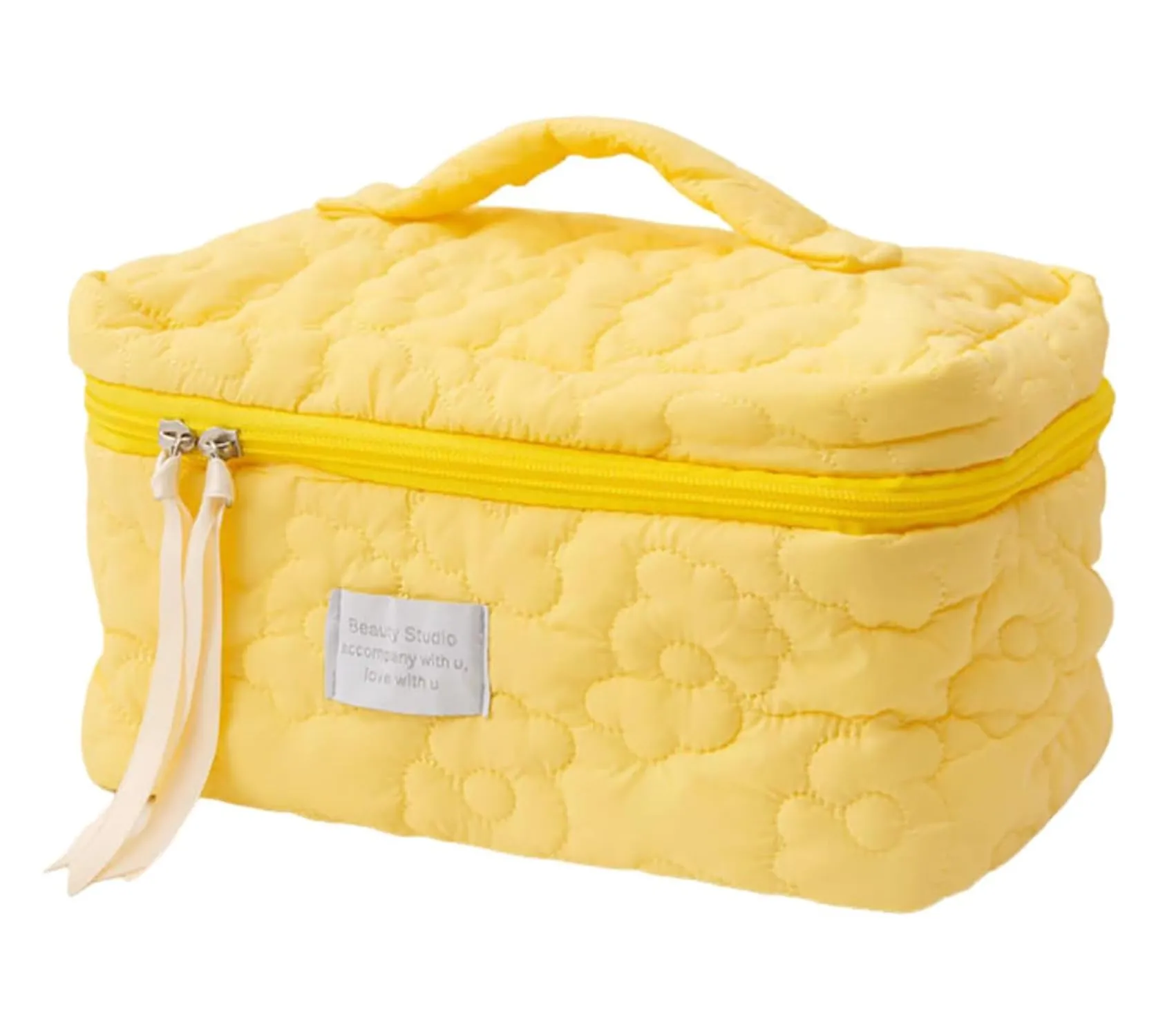 Flower Quilting Cloth Makeup Bag Travel Toiletry Bag with Handle Organizer