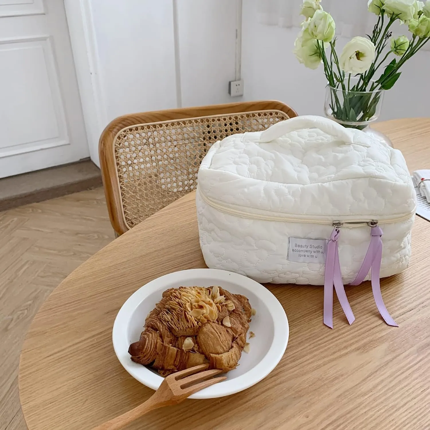 Flower Quilting Cloth Makeup Bag Travel Toiletry Bag with Handle Organizer