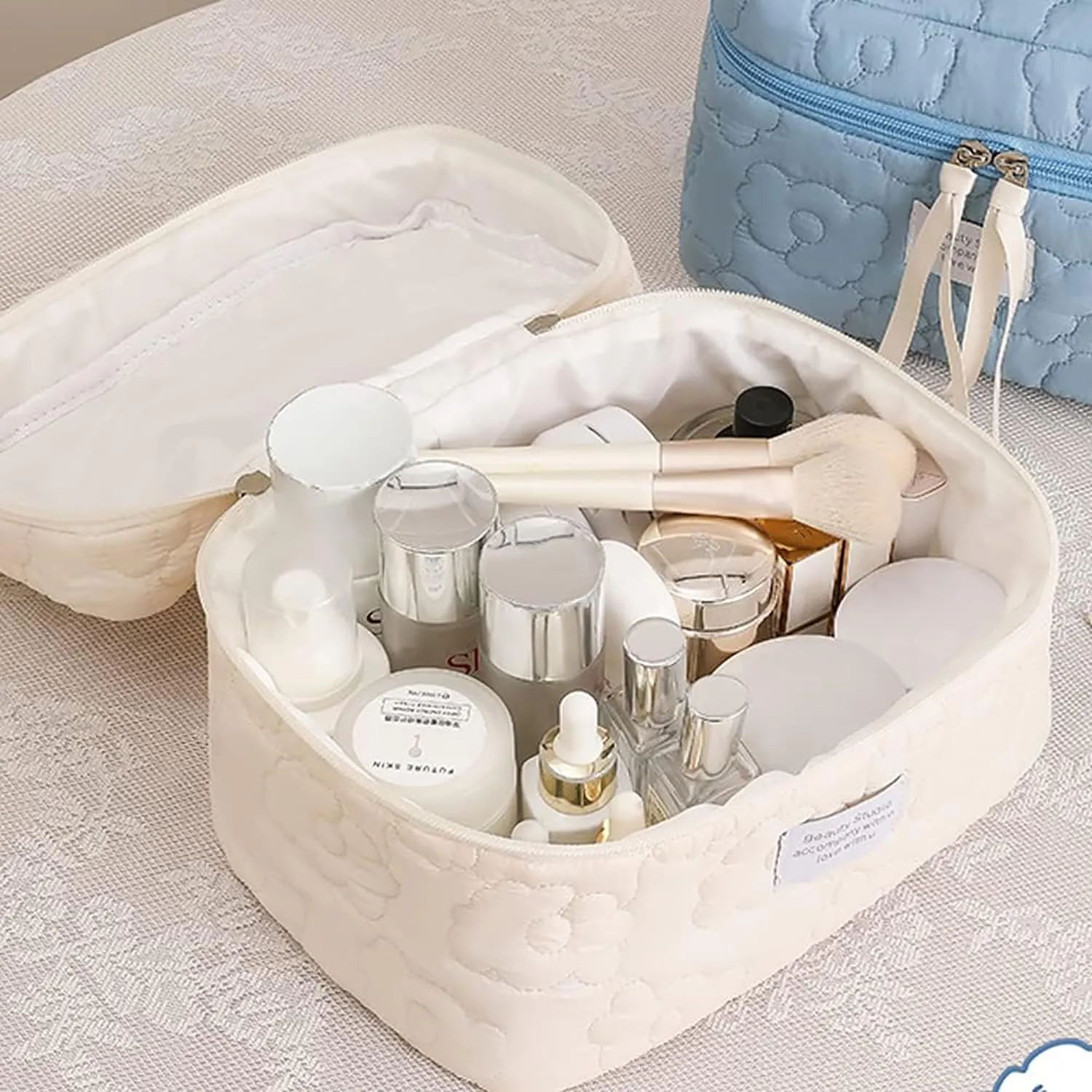 Flower Quilting Cloth Makeup Bag Travel Toiletry Bag with Handle Organizer