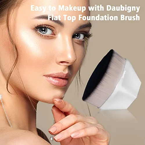 Foundation Makeup Brush Flat Top Kabuki Hexagon Face Blush Liquid Powder Foundation Brush for Blending Liquid, Cream or Flawless Powder Cosmetics with Bonus Protective Case (Silver)