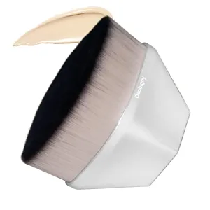 Foundation Makeup Brush Flat Top Kabuki Hexagon Face Blush Liquid Powder Foundation Brush for Blending Liquid, Cream or Flawless Powder Cosmetics with Bonus Protective Case (Silver)