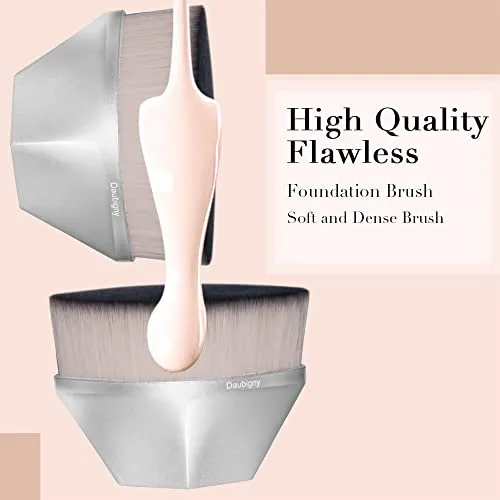 Foundation Makeup Brush Flat Top Kabuki Hexagon Face Blush Liquid Powder Foundation Brush for Blending Liquid, Cream or Flawless Powder Cosmetics with Bonus Protective Case (Silver)
