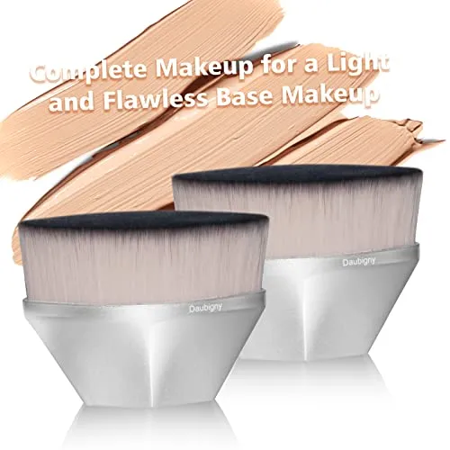 Foundation Makeup Brush Flat Top Kabuki Hexagon Face Blush Liquid Powder Foundation Brush for Blending Liquid, Cream or Flawless Powder Cosmetics with Bonus Protective Case (Silver)