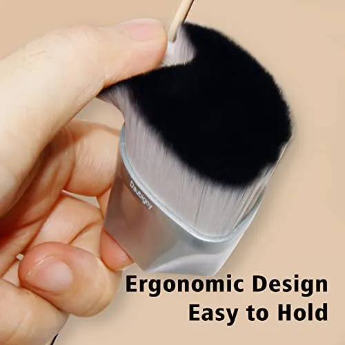 Foundation Makeup Brush Flat Top Kabuki Hexagon Face Blush Liquid Powder Foundation Brush for Blending Liquid, Cream or Flawless Powder Cosmetics with Bonus Protective Case (Silver)