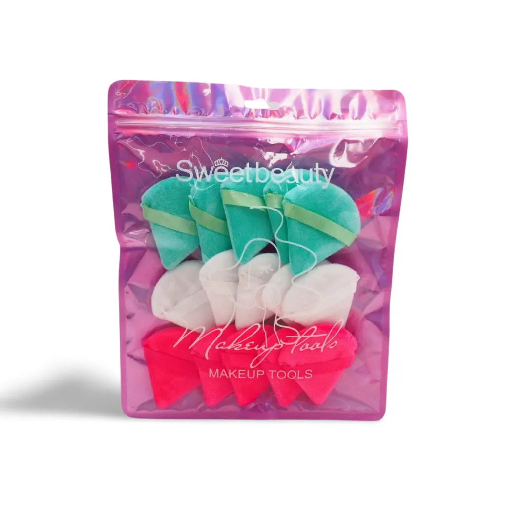 GLADKING 15 Pieces Multi Color Soft Velour Triangle Powder Puffs for Loose Powder