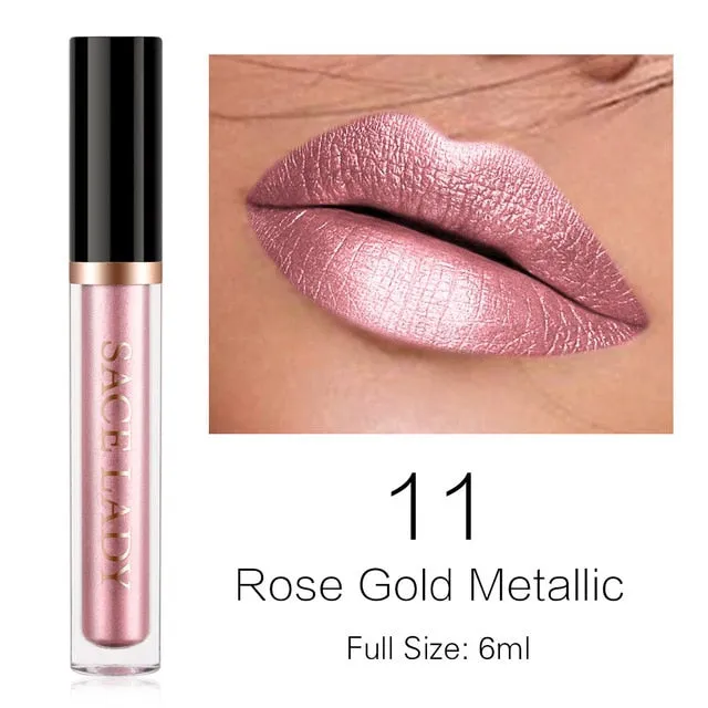 Glitter Lipstick Liquid Makeup Waterproof Metallic Long-lasting Shimmer