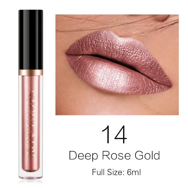Glitter Lipstick Liquid Makeup Waterproof Metallic Long-lasting Shimmer