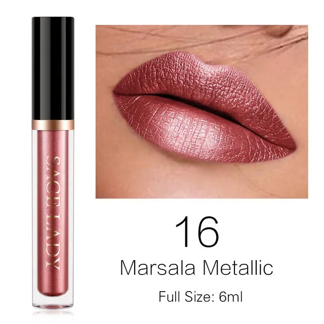 Glitter Lipstick Liquid Makeup Waterproof Metallic Long-lasting Shimmer