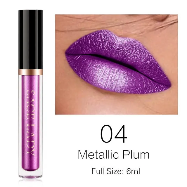 Glitter Lipstick Liquid Makeup Waterproof Metallic Long-lasting Shimmer