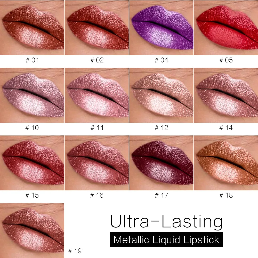 Glitter Lipstick Liquid Makeup Waterproof Metallic Long-lasting Shimmer