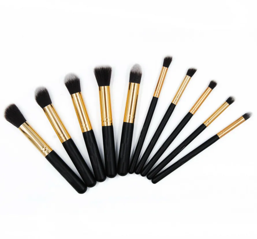 Golden Black Foundation Powder Eyebrow Eyeliner Blush Concealer Brush Set