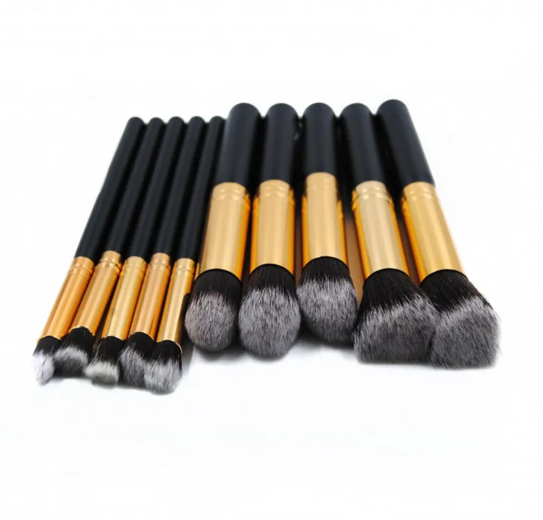 Golden Black Foundation Powder Eyebrow Eyeliner Blush Concealer Brush Set