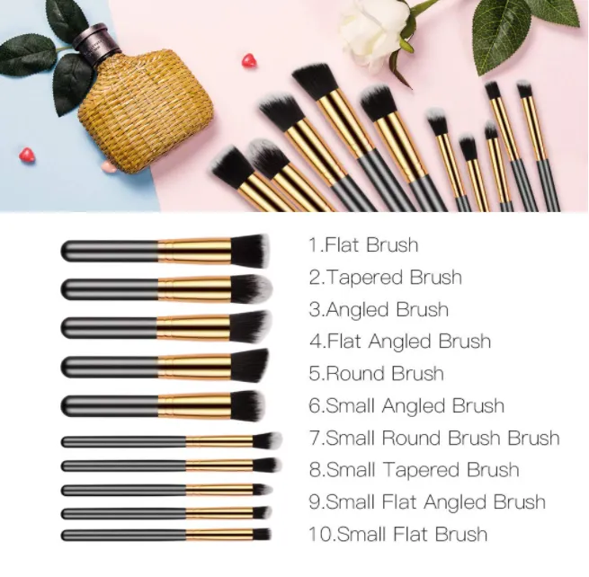 Golden Black Foundation Powder Eyebrow Eyeliner Blush Concealer Brush Set