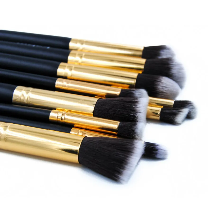 Golden Black Foundation Powder Eyebrow Eyeliner Blush Concealer Brush Set