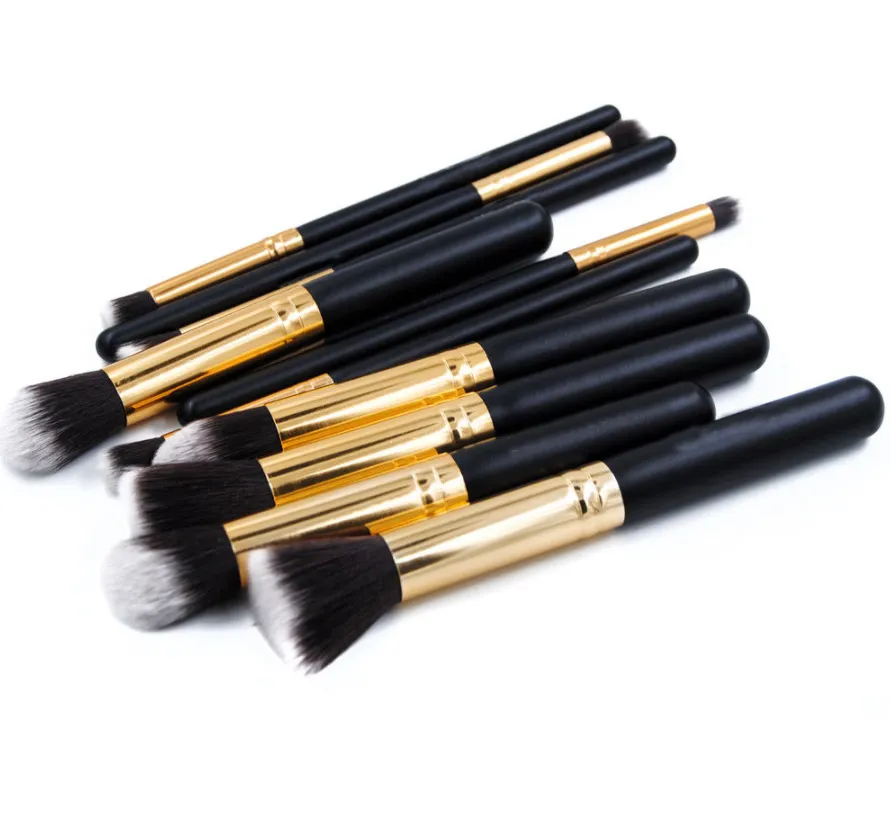 Golden Black Foundation Powder Eyebrow Eyeliner Blush Concealer Brush Set