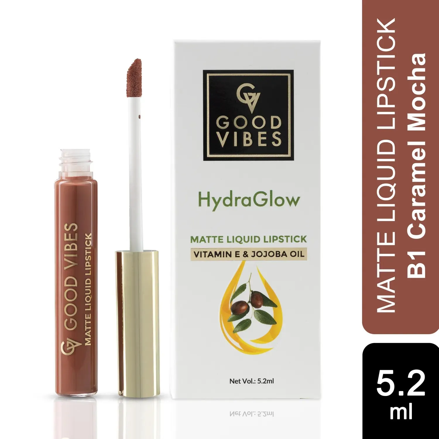Good Vibes HydraGlow Matte Liquid Lipstick| Jojoba & Vitamin E| Caramel Mocha (B1) - (5.2ml)