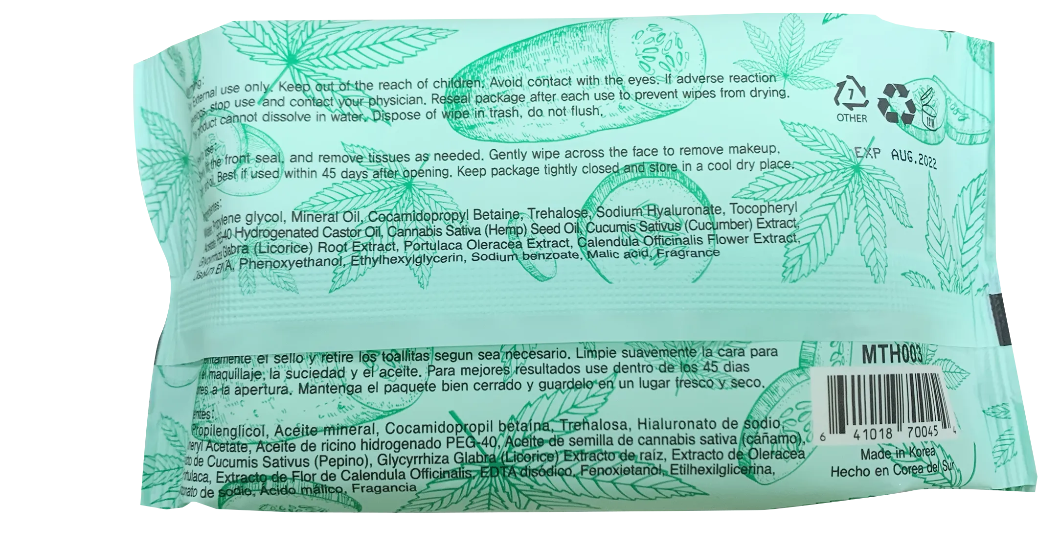 Hemp Seed Cucumber Makeup Remover Wipes