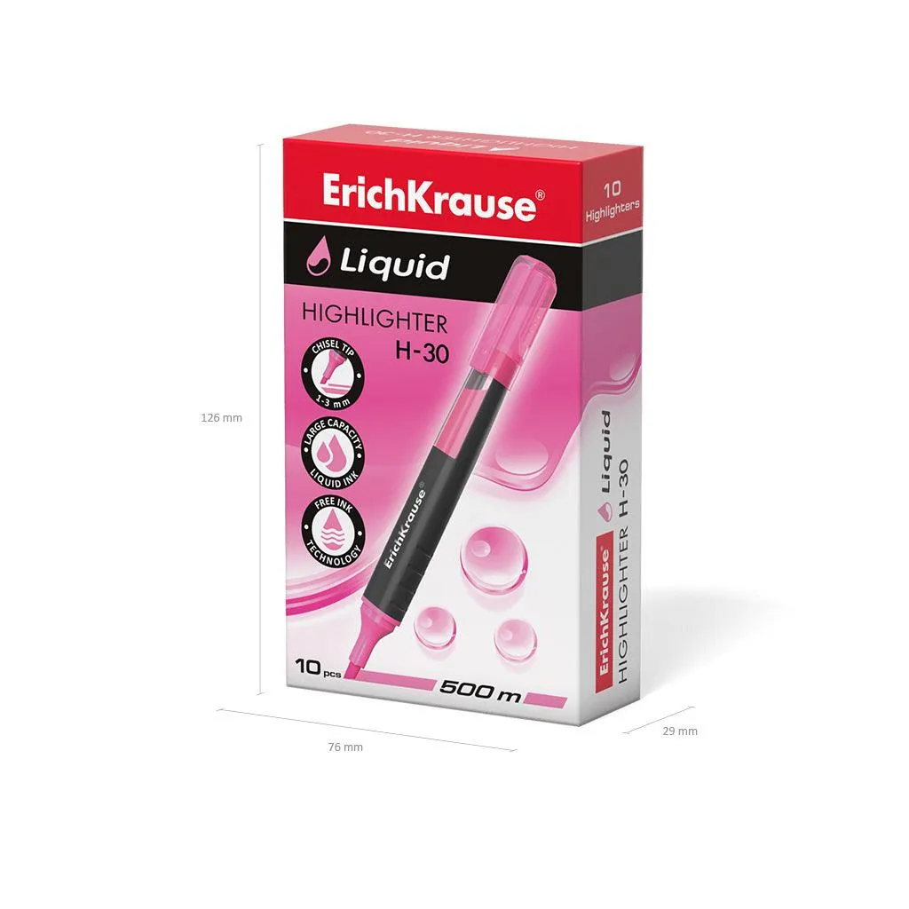 Highlighter ErichKrauseÂ® Liquid H-30, ink color: pink