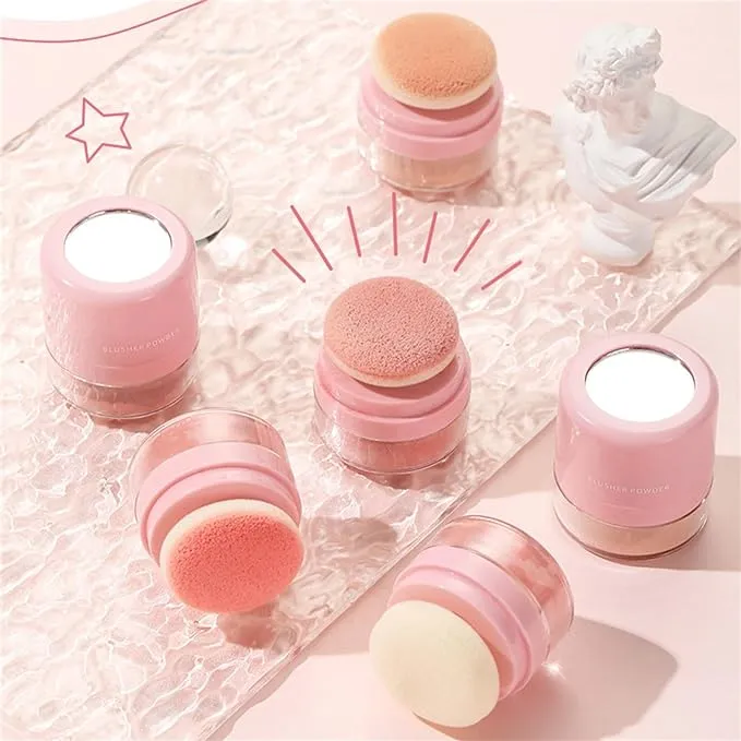 Highlighter Puff Makeup Blusher Patting Powder Peach Rouge Blush Palette Nude Pink Soft Face Brightening Tint Waterproof Blush Contour Cosmetics