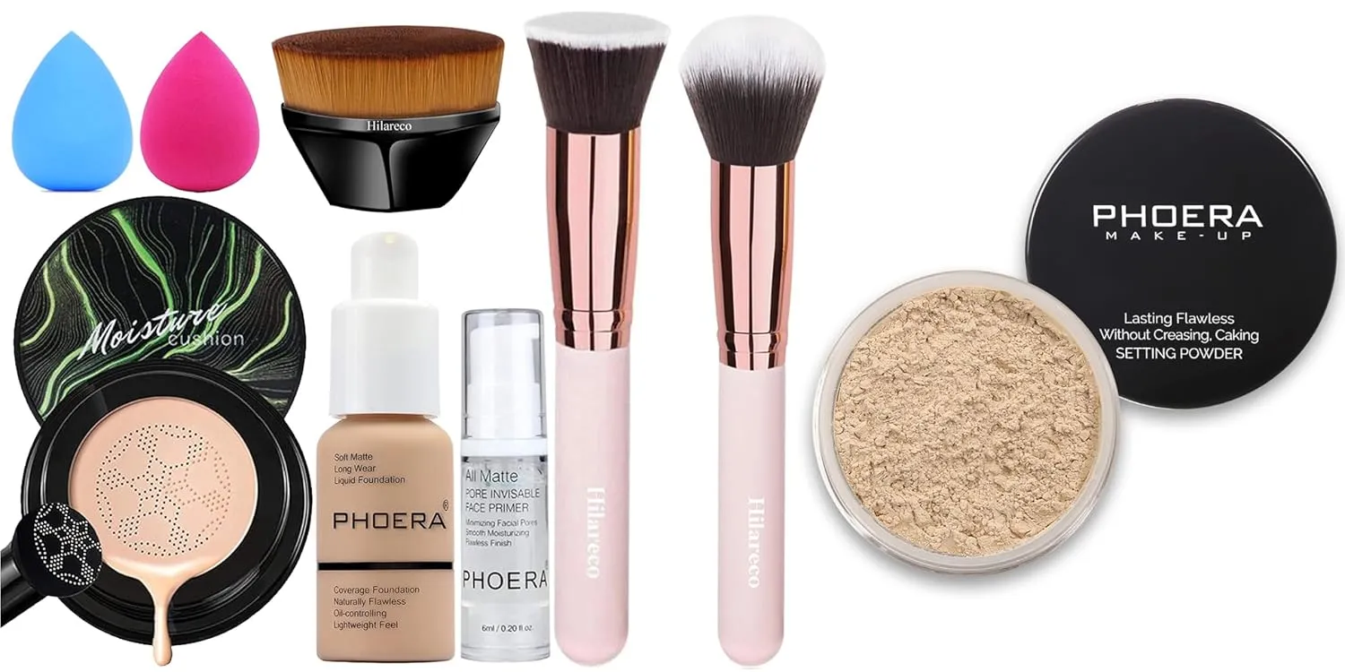 Hilareco PHOERA Foundation, Mushroom Head Air Cushion CC Cream, Face Powder, Soft Focus Setting Powder