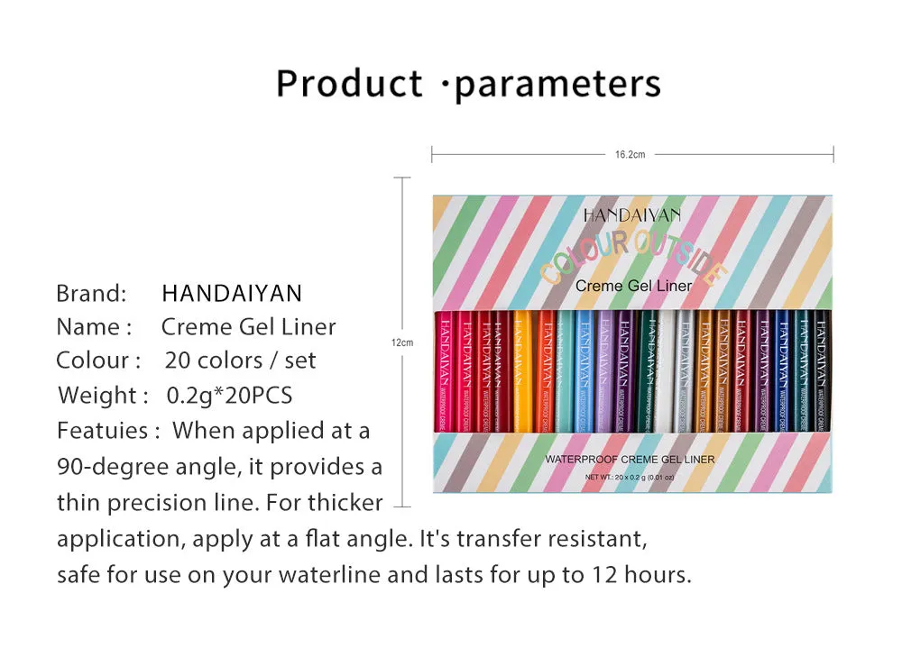 Hot New Product 20-Color Fast-Drying Waterproof Smudge-Proof Colored Eyeliner Gel Pen Set