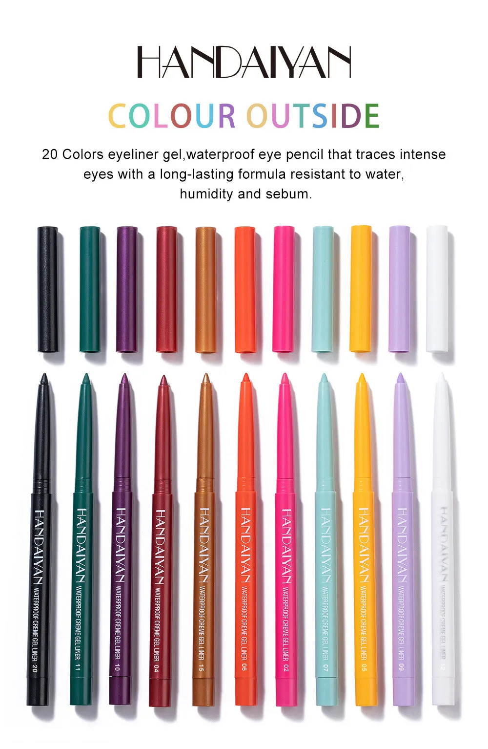 Hot New Product 20-Color Fast-Drying Waterproof Smudge-Proof Colored Eyeliner Gel Pen Set