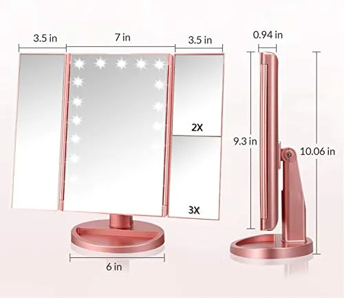 Infitrans 3 Folds Lighted Vanity Makeup Mirror 1x/2x/3x Magnification Mirror
