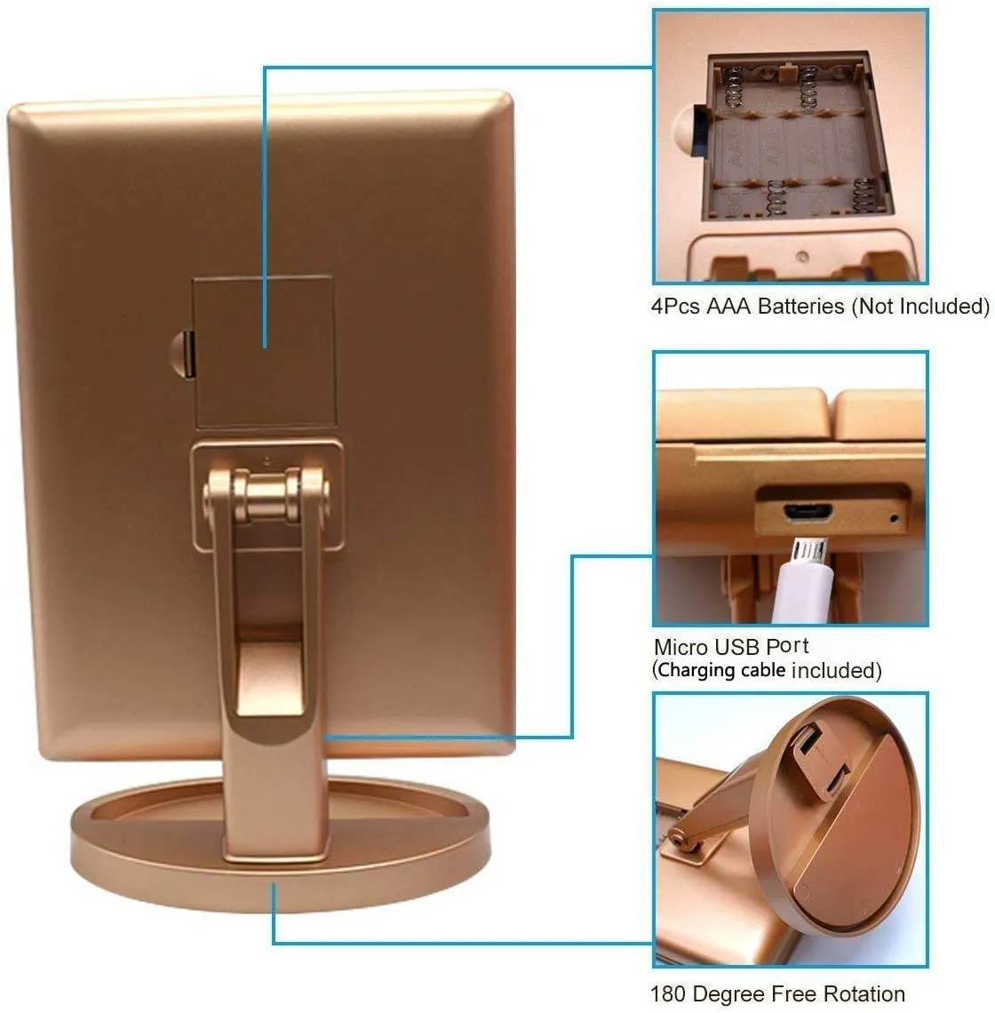 Infitrans 3 Folds Lighted Vanity Makeup Mirror,1X/2X/3X Magnification, 21 LED Light Bright Table Mirror with Touch Screen,180 Adjustable Rotation,Portable Travel Cosmetic Mirror