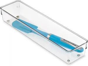 Interdesign 52530 3.2" x 12.8" x 2" Linus Clear Plastic Drawer Silverware Organizer