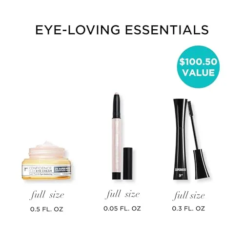 IT Cosmetics Your Eye-Loving Essentials Gift Set – 3-Piece Makeup   Skincare Kit – Includes Moisturizing Eye Cream, Brightening Eyeshadow Stick & Volumizing Black Mascara – Full Size Favorites