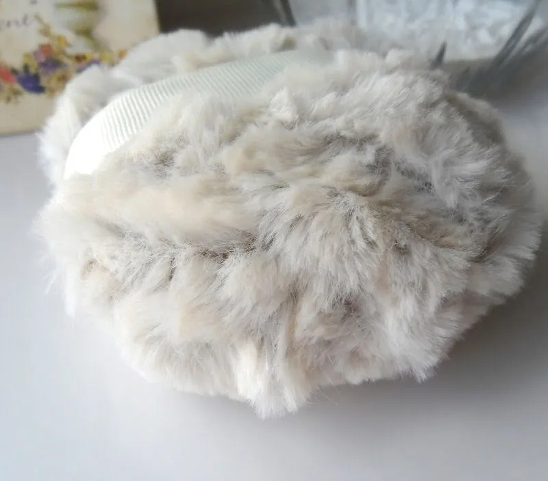 Ivory Powder Puff, 4 inch Chinchilla Faux Fur
