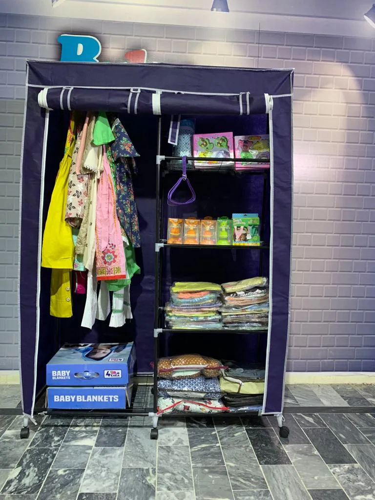 Kids Wardrobe With Hanging And Stacking Shelves Blue