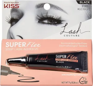 KISS Lash Couture Black Latex Strip Lash Adhesive with Soothing Oat Extract, Precision Control Nozzle, Dermatologist Tested, Contact Lens Friendly, Formaldehyde Free, Waterproof, 0.24 Oz.