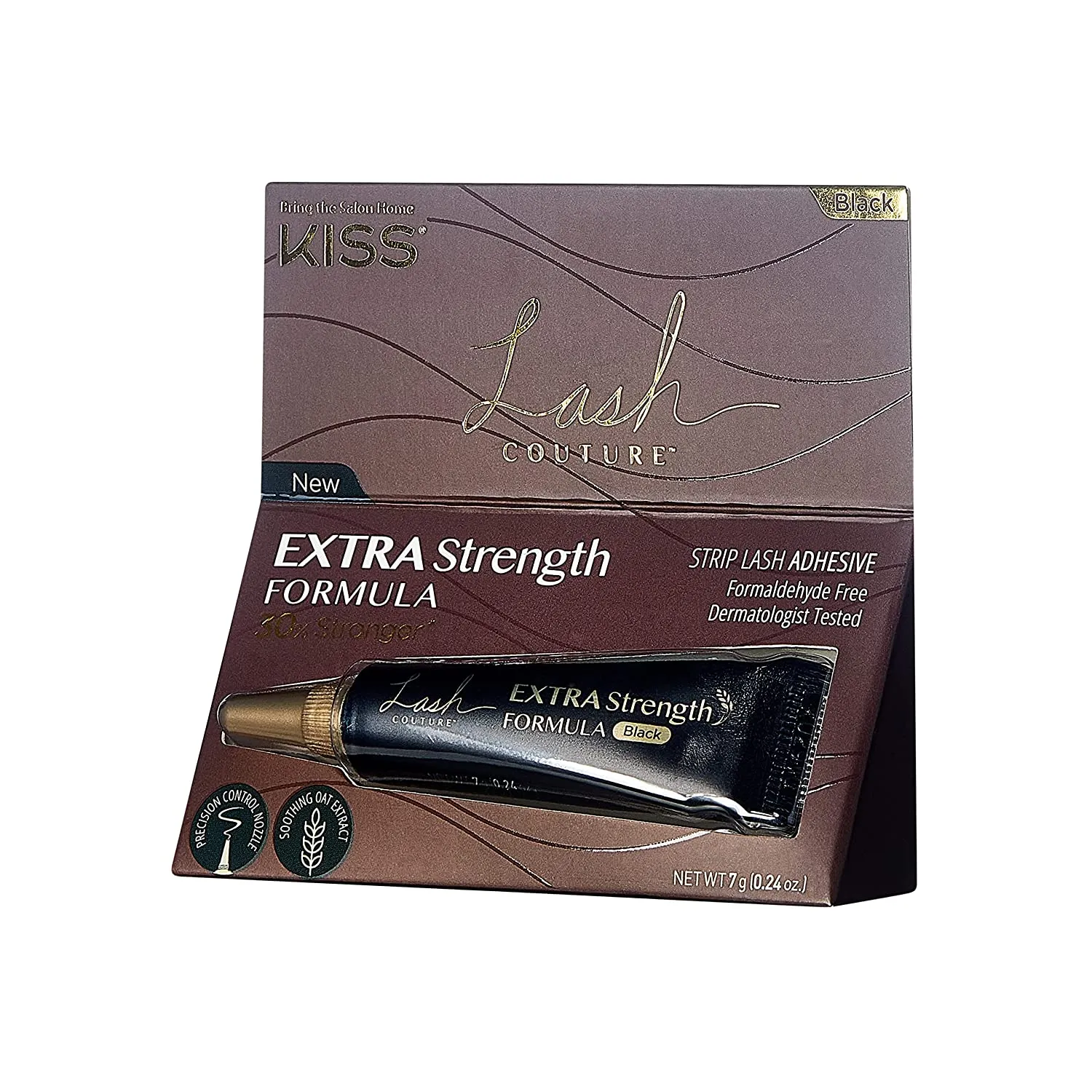 KISS Lash Couture Black Latex Strip Lash Adhesive with Soothing Oat Extract, Precision Control Nozzle, Dermatologist Tested, Contact Lens Friendly, Formaldehyde Free, Waterproof, 0.24 Oz.