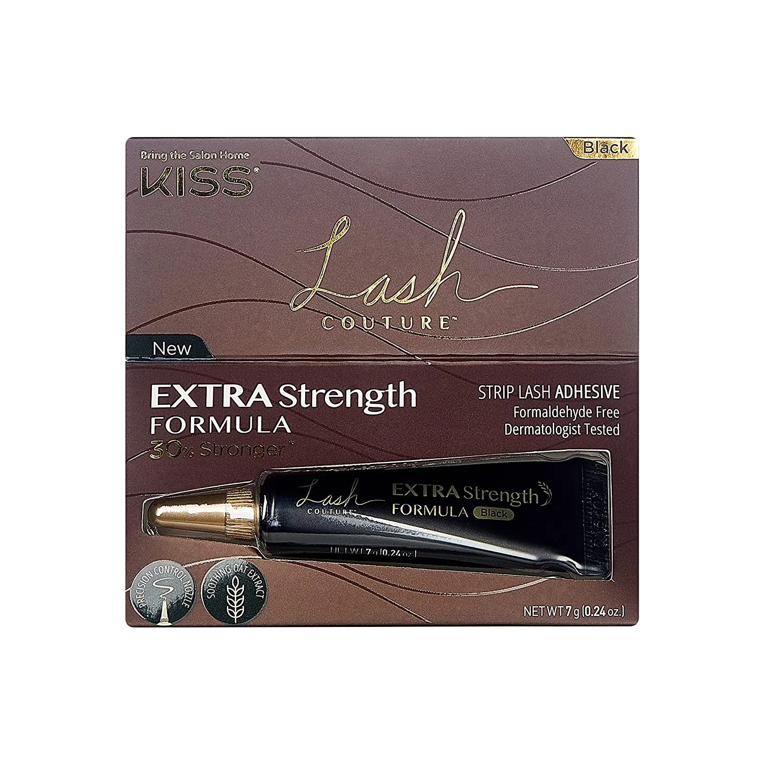 KISS Lash Couture Black Latex Strip Lash Adhesive with Soothing Oat Extract, Precision Control Nozzle, Dermatologist Tested, Contact Lens Friendly, Formaldehyde Free, Waterproof, 0.24 Oz.