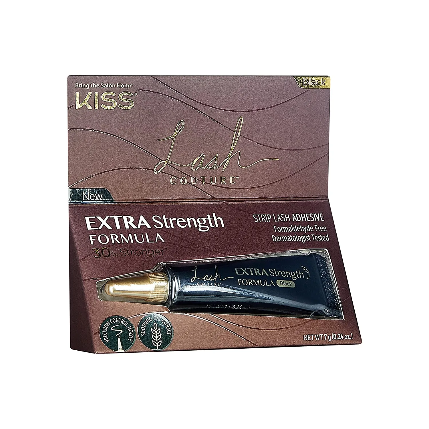 KISS Lash Couture Black Latex Strip Lash Adhesive with Soothing Oat Extract, Precision Control Nozzle, Dermatologist Tested, Contact Lens Friendly, Formaldehyde Free, Waterproof, 0.24 Oz.