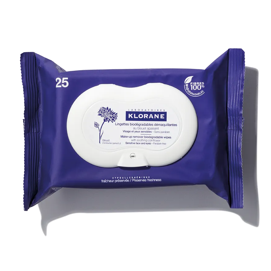 Klorane Make-Up Remover Biodegradable Wipes with Soothing Cornflower