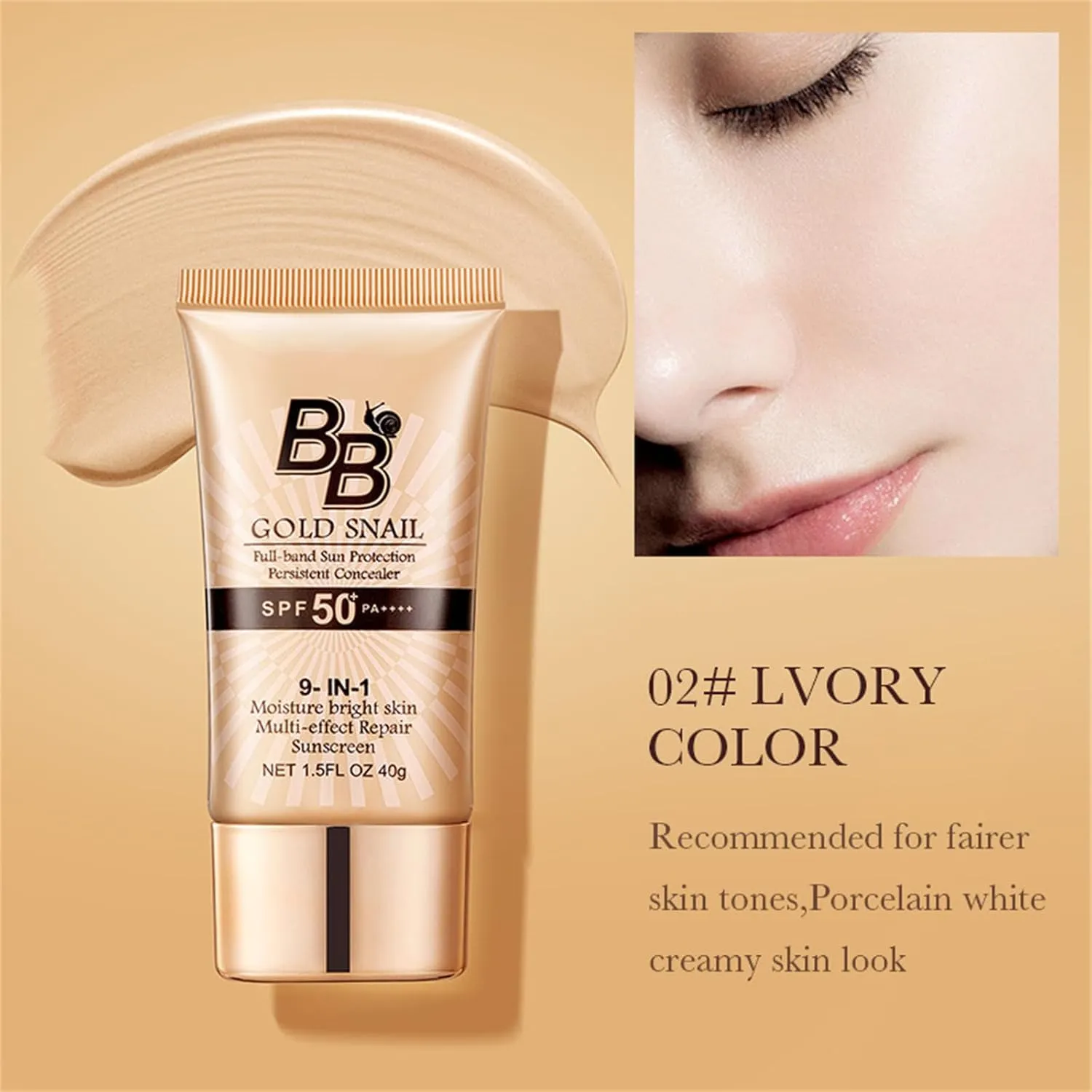 Korean BB Cream with SPF 50, 9 in 1 BB Cream Sunscreen SPF 50 Korean Waterproof Sweatproof, Foundation Full Coverage Tinted Moisturizer, Facial Concealer for Oily Skin, Dry Skin (2Pcs 02#)