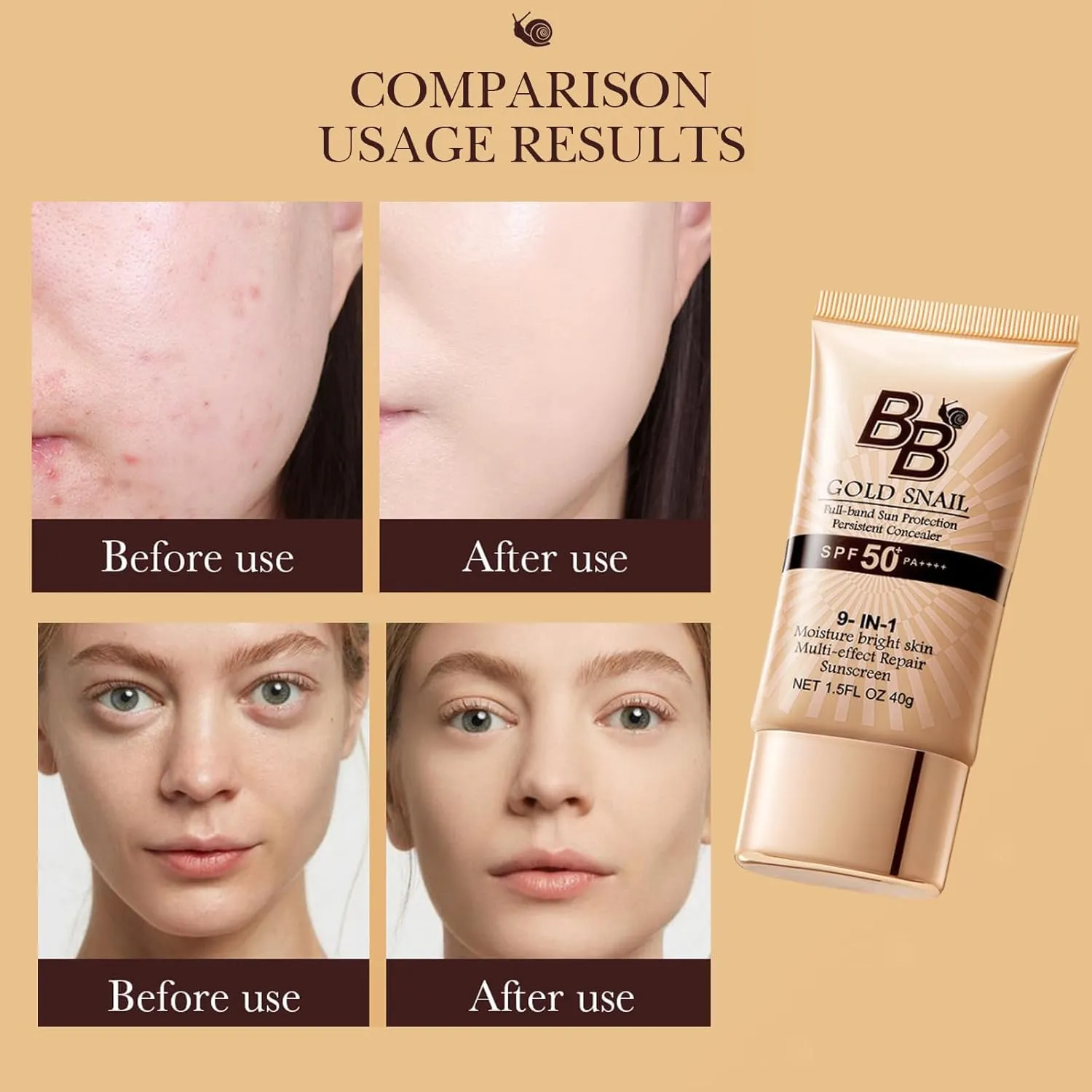 Korean BB Cream with SPF 50, 9 in 1 BB Cream Sunscreen SPF 50 Korean Waterproof Sweatproof, Foundation Full Coverage Tinted Moisturizer, Facial Concealer for Oily Skin, Dry Skin (2Pcs 02#)