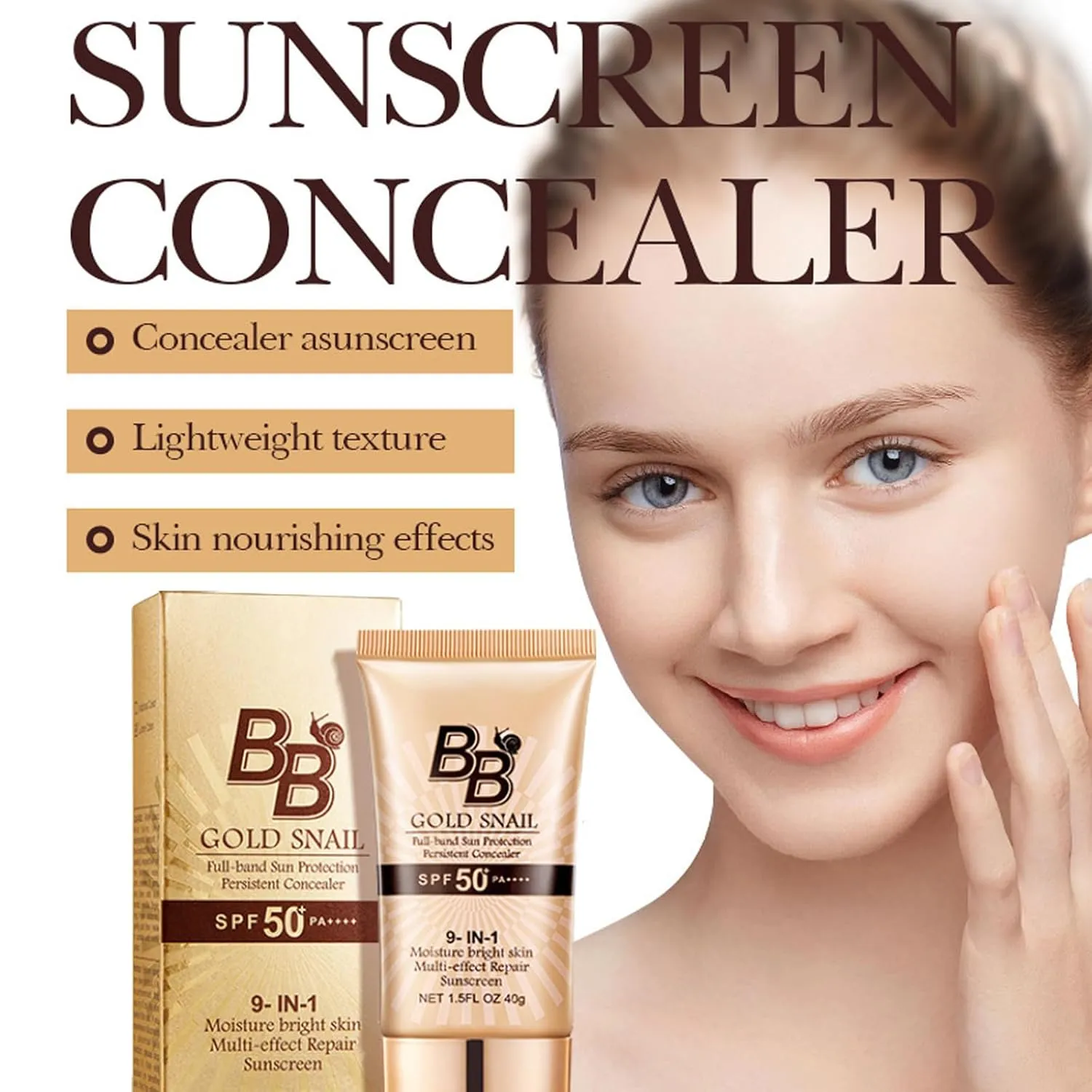Korean BB Cream with SPF 50, 9 in 1 BB Cream Sunscreen SPF 50 Korean Waterproof Sweatproof, Foundation Full Coverage Tinted Moisturizer, Facial Concealer for Oily Skin, Dry Skin (2Pcs 02#)