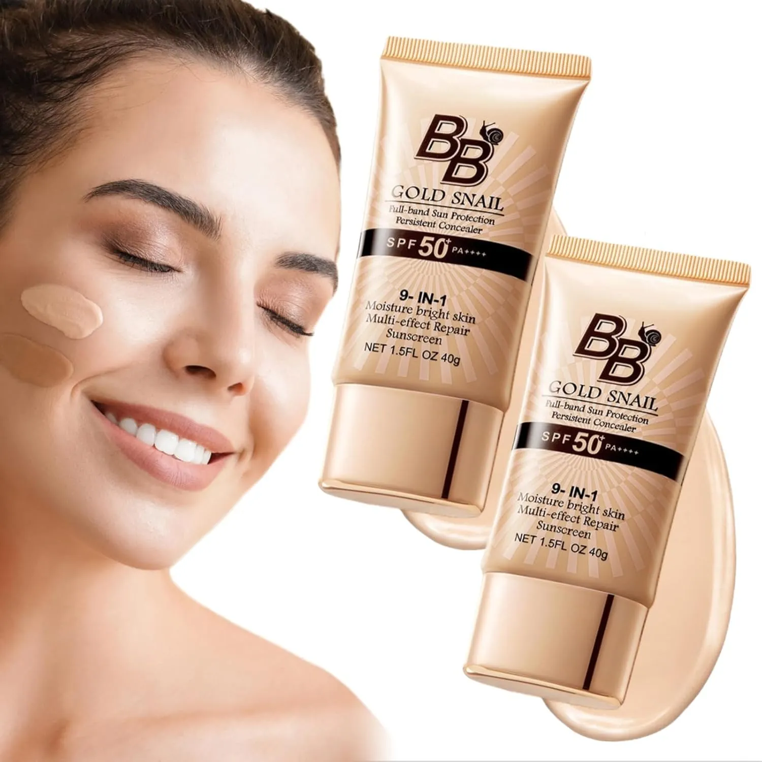 Korean BB Cream with SPF 50, 9 in 1 BB Cream Sunscreen SPF 50 Korean Waterproof Sweatproof, Foundation Full Coverage Tinted Moisturizer, Facial Concealer for Oily Skin, Dry Skin (2Pcs 02#)