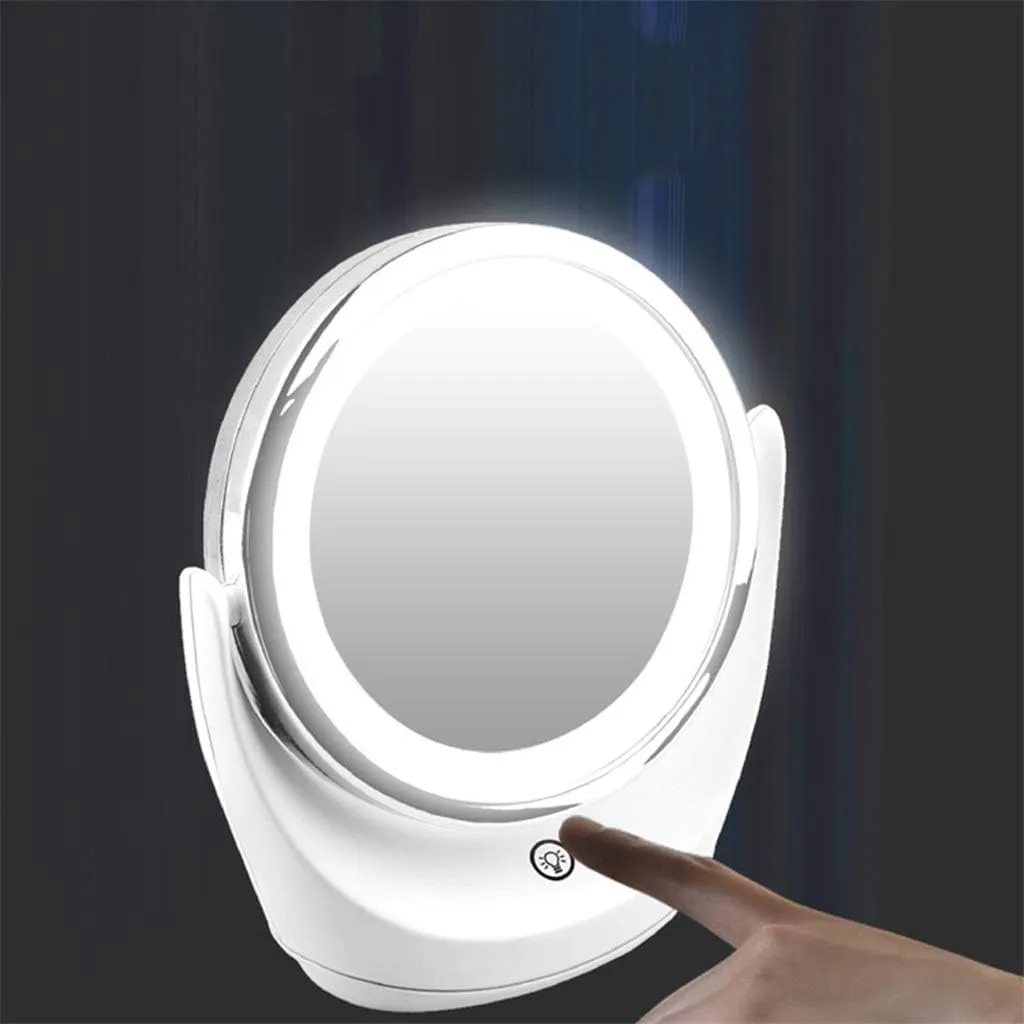 Kuber Industries Pack of 2 Industires Foldable Makeup Mirror with LED Light|Mirror for Table Top, Vanity, Desk|Battery Operated & USB Port(White)