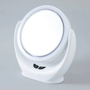 Kuber Industries Pack of 2 Industires Foldable Makeup Mirror with LED Light|Mirror for Table Top, Vanity, Desk|Battery Operated & USB Port(White)